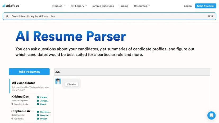 Screenshot of AI Resume Parsing and Candidate Assessment Platform