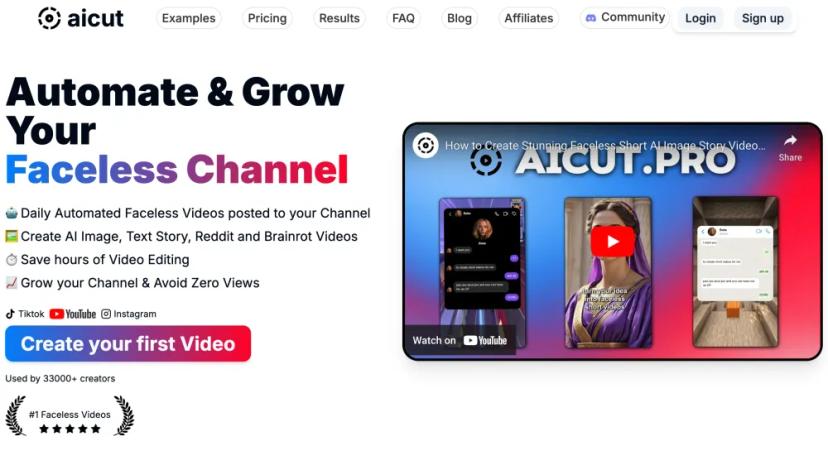 Screenshot of Automate & Grow Your Faceless Channel with ai-cut