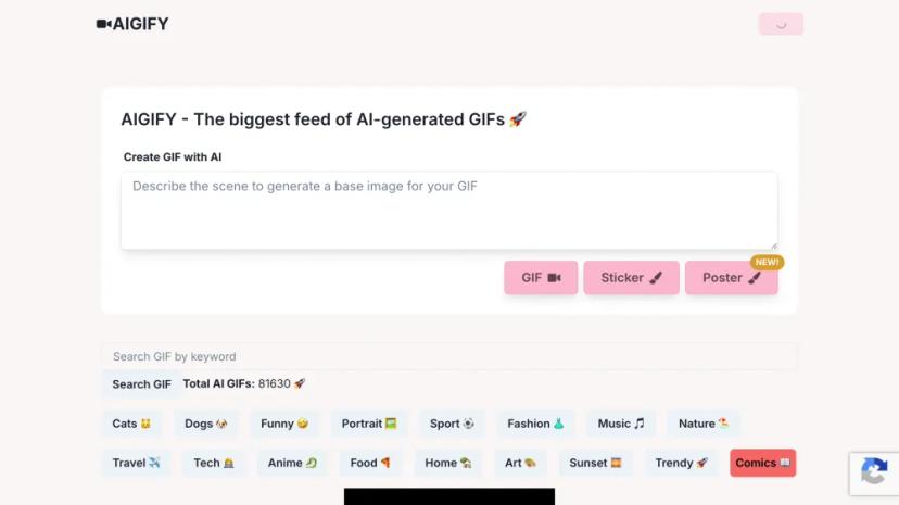 Screenshot of The Biggest Feed of AI-Generated GIFs