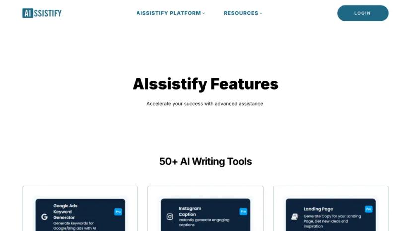 Screenshot of AIssistify: AI-Powered Writing Tools and Resources