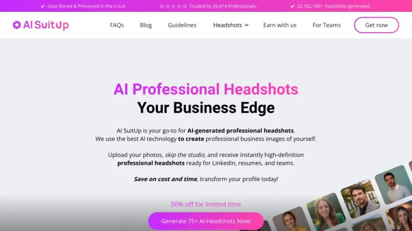 Screenshot of AI SuitUp: AI-Generated Professional Headshots for Your Business Edge