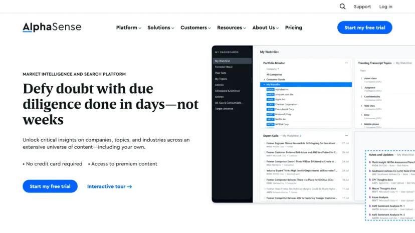 Screenshot of AlphaSense: AI-Powered Market Intelligence & Search Platform