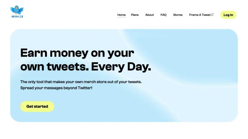 Screenshot of AnyTweet - Sell your Tweets as Merchandise