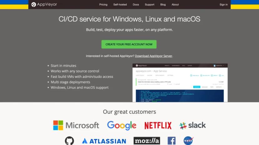 Screenshot of CI/CD Service for Windows, Linux, and macOS Build, Test, Deploy Your Apps Faster, on Any Platform