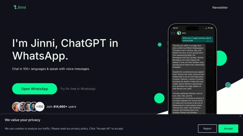 Screenshot of Jinni for WhatsApp: AI Chatbot in 100+ Languages