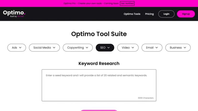 Screenshot of AI-Powered Keyword Research Tool