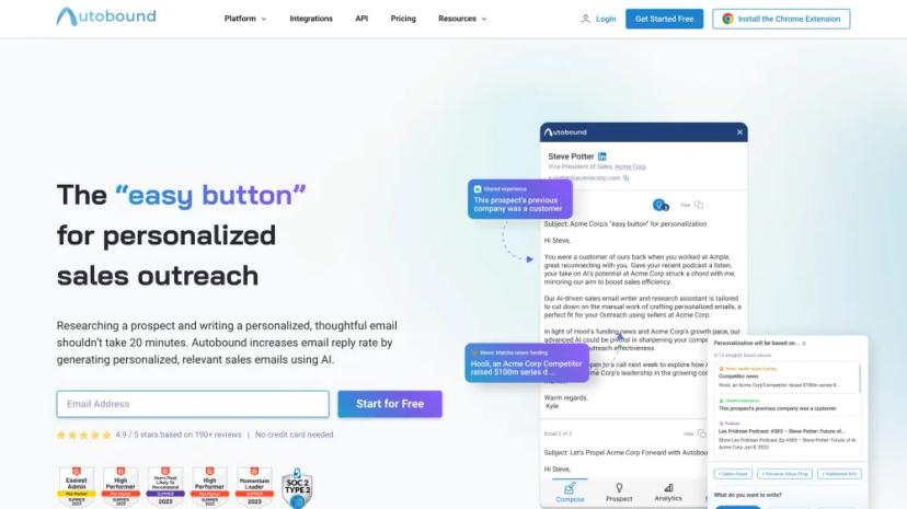 Screenshot of AI-Powered Sales Email Generation and Personalization Platform