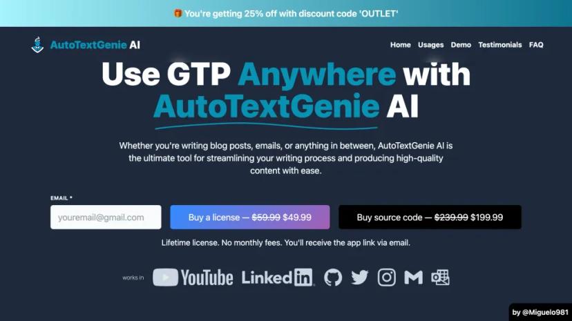 Screenshot of Supercharge Your Writing with AutoTextGenie AI