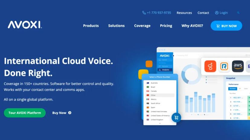 Screenshot of Global Cloud Voice Platform by AVOXI