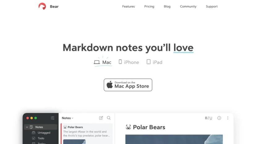 Screenshot of Bear: Beautiful Markdown Notes App