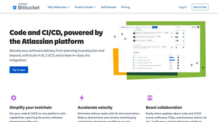 Screenshot of Bitbucket Cloud - AI-Powered Code and CI/CD Platform by Atlassian