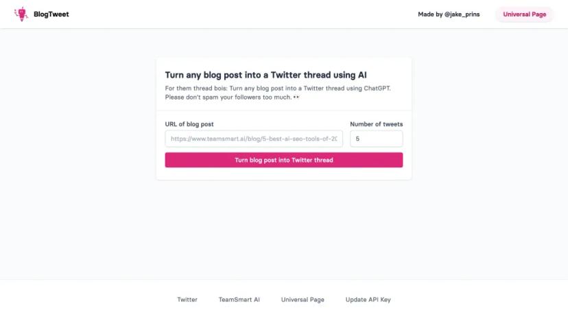 Screenshot of Turn Any Blog Post into a Twitter Thread Using AI