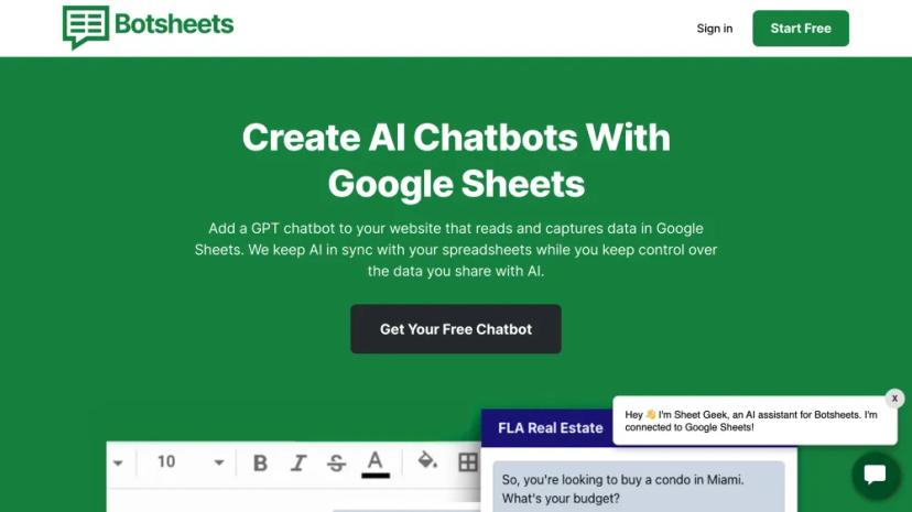 Screenshot of Create AI Chatbots with Google Sheets