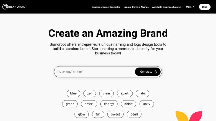 Screenshot of Generate Incredible, Catchy Business Name Ideas Instantly