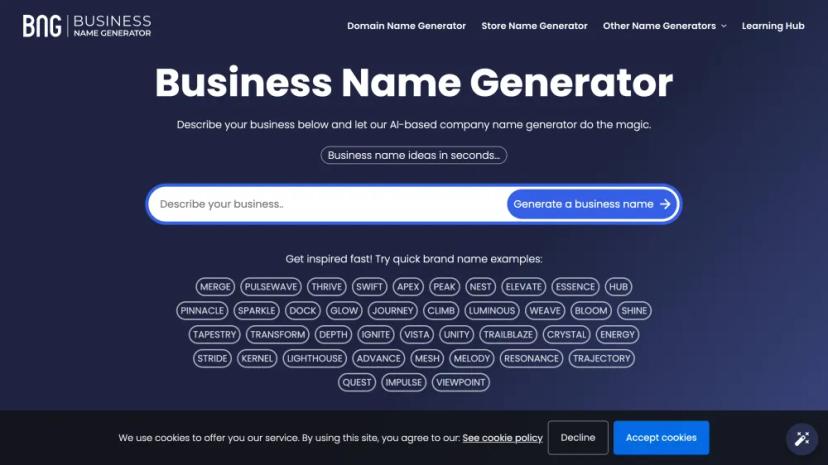 Screenshot of Business Name Generator