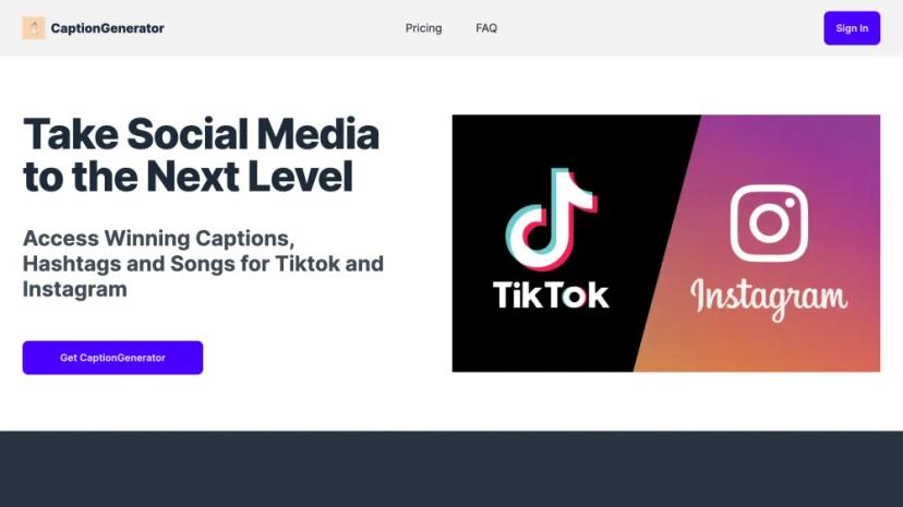 Screenshot of Access Winning Captions, Hashtags, and Songs for TikTok and Instagram