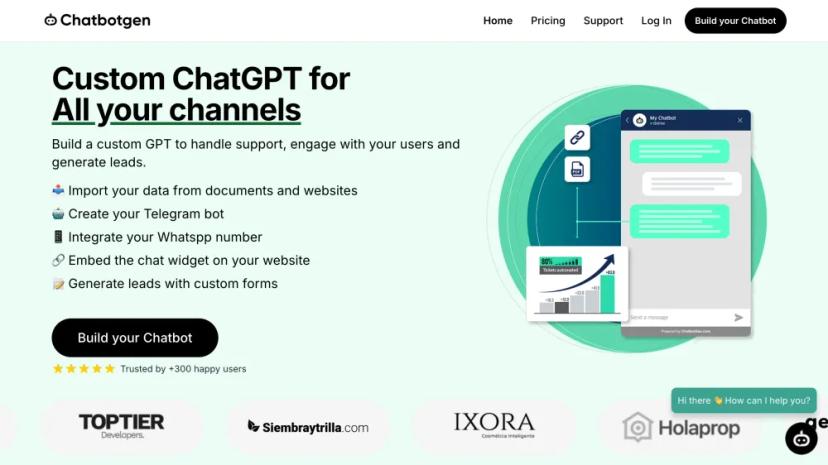 Screenshot of Custom GPT-Powered Chatbot Builder for All Your Channels