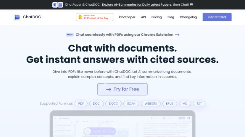 Screenshot of Chat With Documents, Get Instant Answers with Cited Sources