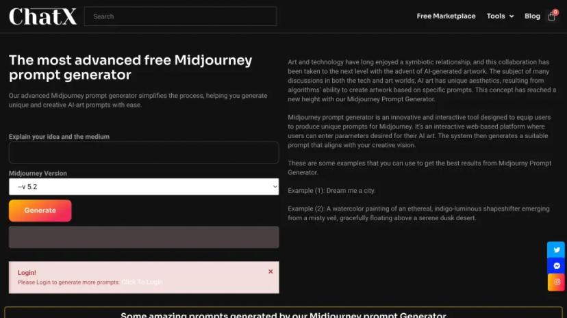 Screenshot of Midjourney Prompt Generator - The Most Advanced Free AI Art Prompt Generator