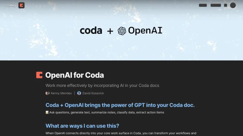 Screenshot of Integrate OpenAI's Powerful AI into Your Coda Documents