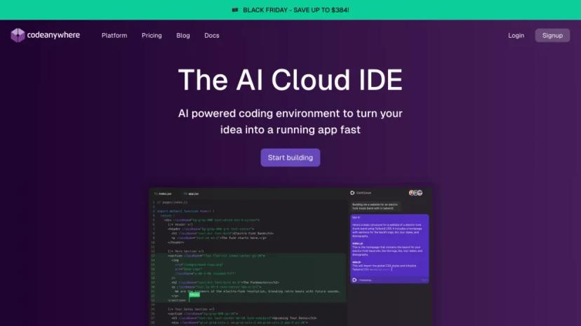 Screenshot of Codeanywhere - AI-Powered Cloud IDE for Developers