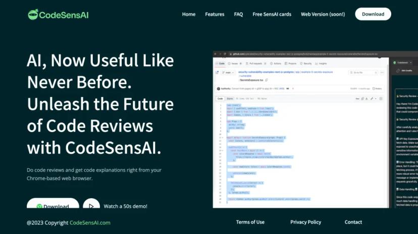 Screenshot of Unleash the Power of AI Code Reviews with CodeSensAI