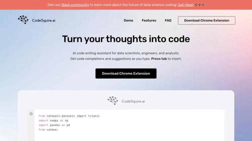 Screenshot of CodeSquire - AI Code Writing Assistant for Data Scientists, Engineers, and Analysts