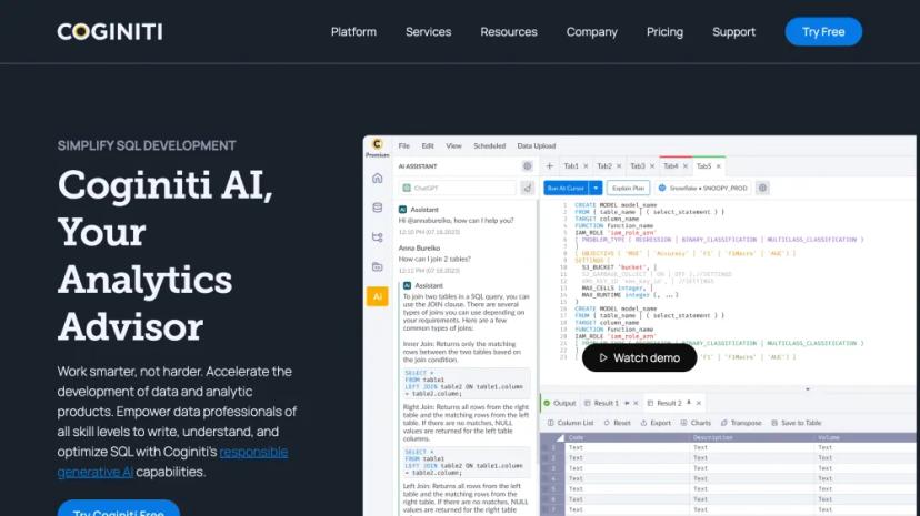 Screenshot of Coginiti - Simplify SQL Development with AI Analytics Advisor