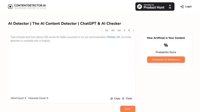 Screenshot of AI Content Detector