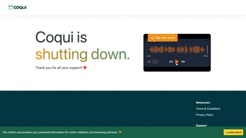 Screenshot of Coqui is Shutting Down