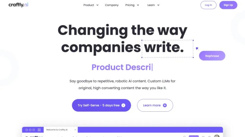 Screenshot of Craftly.ai - AI SaaS Copywriting Assistant