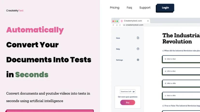 Screenshot of Automatically Convert Your Documents Into Tests in Seconds