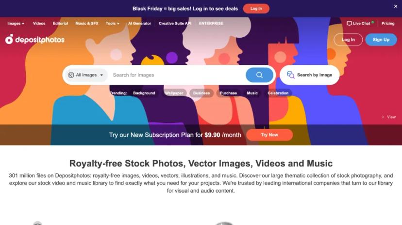 Screenshot of Royalty-Free Stock Images, Vector Images, Videos, and Music