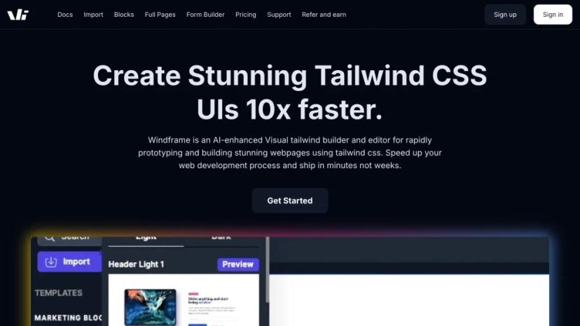 Screenshot of AI-Enhanced Visual Tailwind CSS Builder & Editor