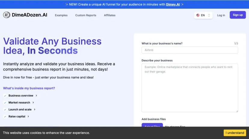 Screenshot of Validate and Analyze Business Ideas Instantly with Dimey.AI