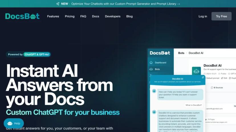 Screenshot of DocsBot - Custom ChatGPT for Your Business