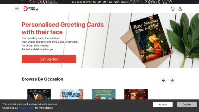 Screenshot of Personalized Greeting Cards with AI-generated Designs