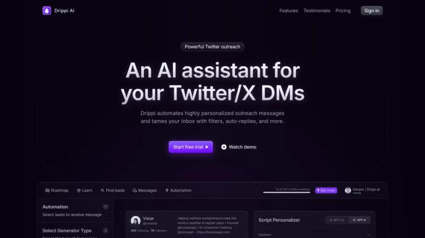 Screenshot of AI-Powered Twitter Outreach and Lead Generation Tool