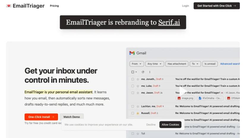 Screenshot of EmailTriager - AI-Powered Email Organization and Drafting Assistant