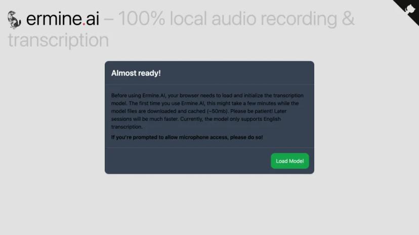 Screenshot of Ermine.AI - Local Audio Recording & Transcription