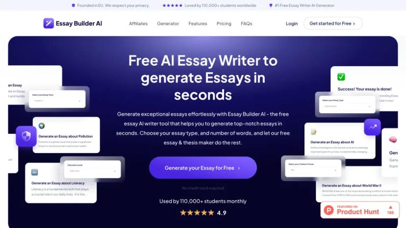 Screenshot of Free Essay Writer AI Generator