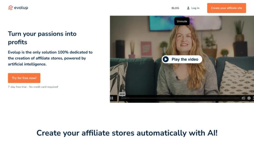 Screenshot of Turn Your Passions into Profits with Evolup - Create Unique Affiliate Stores with AI