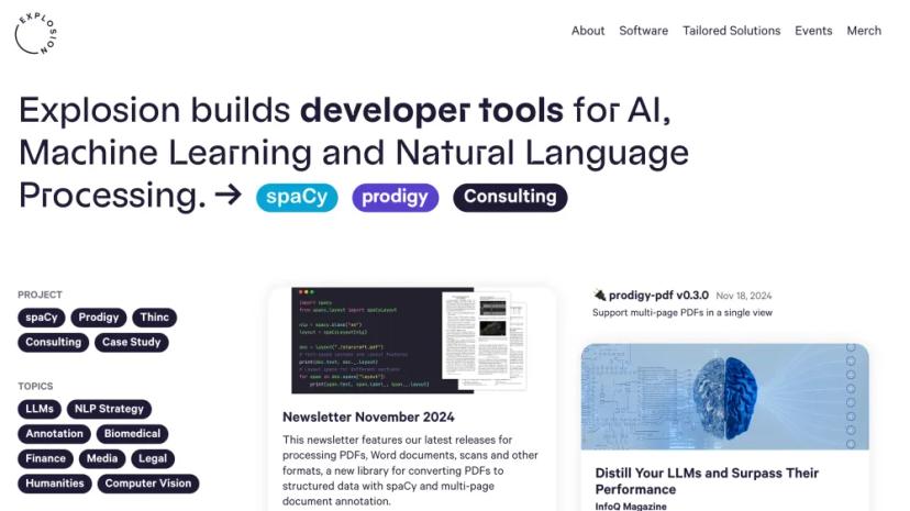 Screenshot of Explosion - AI Developer Tools for NLP and Machine Learning