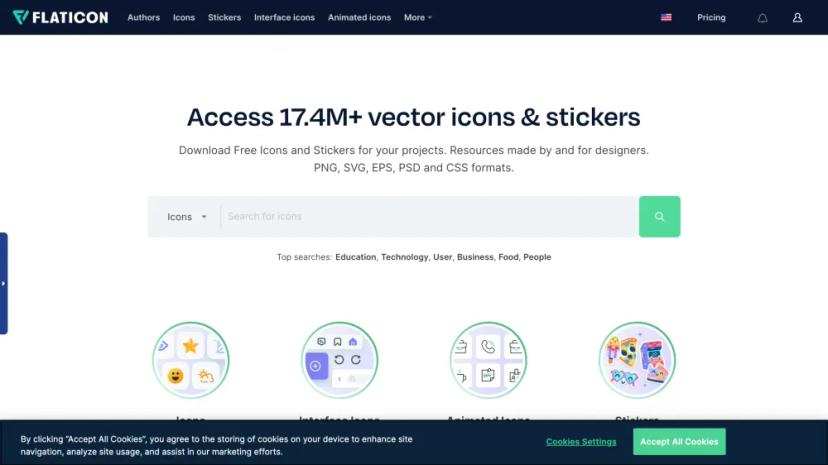 Screenshot of Flaticon - Resources Made by and for Designers