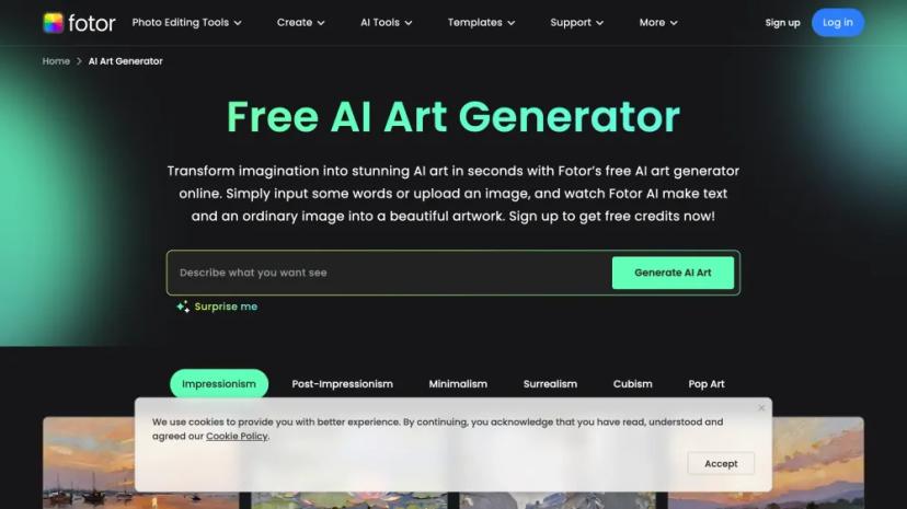 Screenshot of Create Stunning AI Artwork with Fotor AI Art Generator