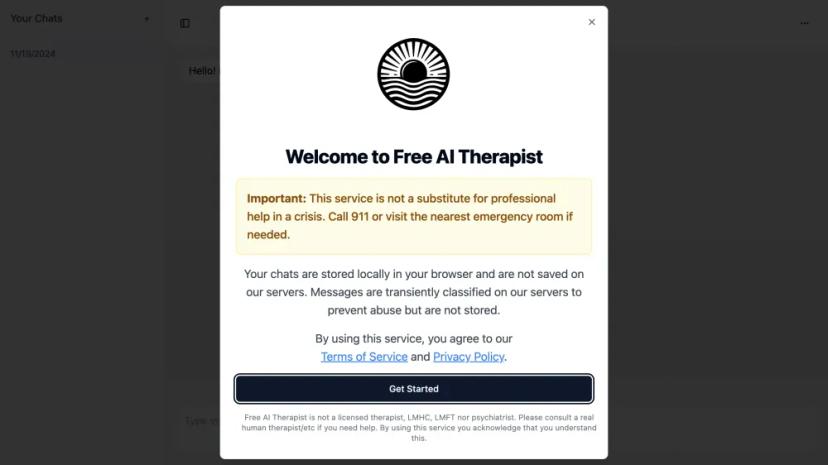 Screenshot of AI Therapist