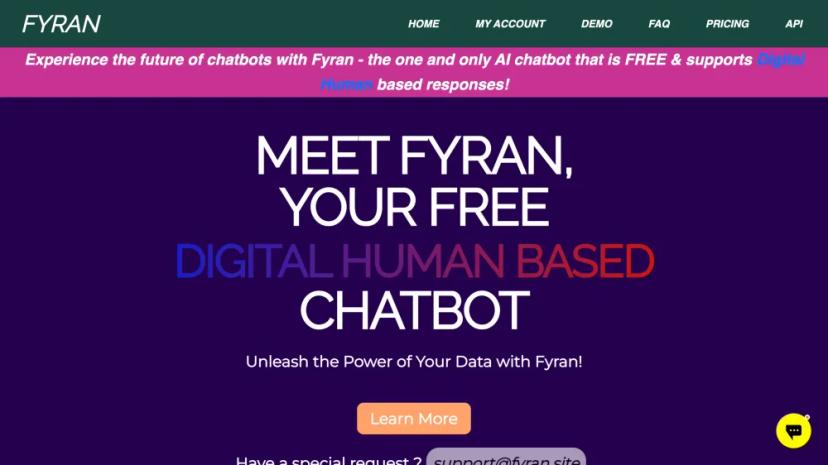 Screenshot of Revolutionizing Chatbots with Fyran: Create AI Chatbots Effortlessly