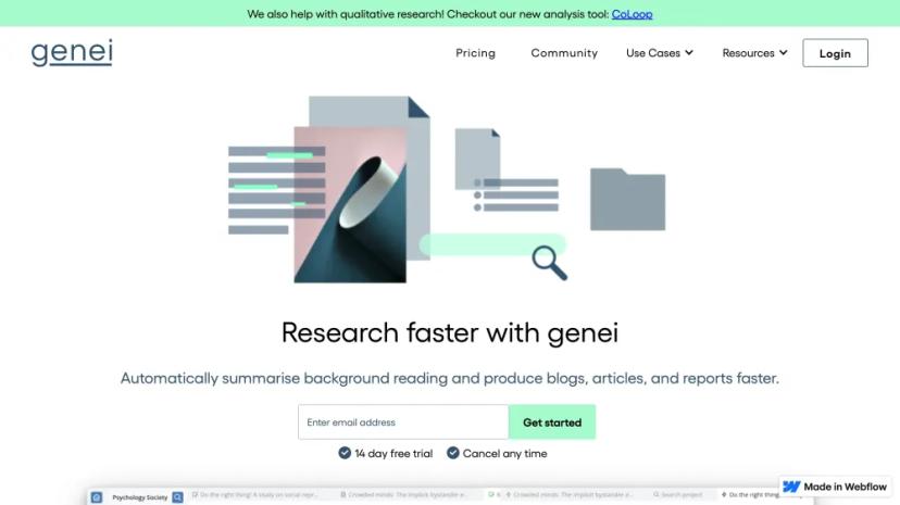 Screenshot of Summarize Research Faster with Genei AI tool