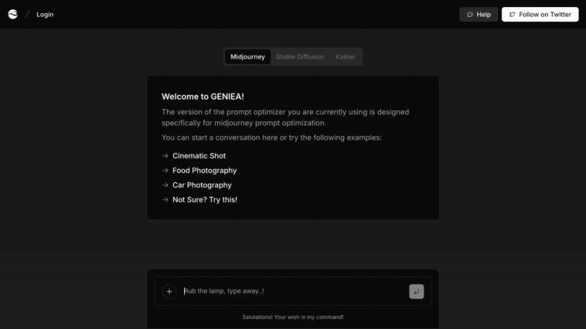 Screenshot of GenieA - AI Prompt Optimization for Midjourney