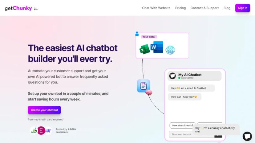 Screenshot of The Easiest AI Chatbot Builder for Your Customer Support